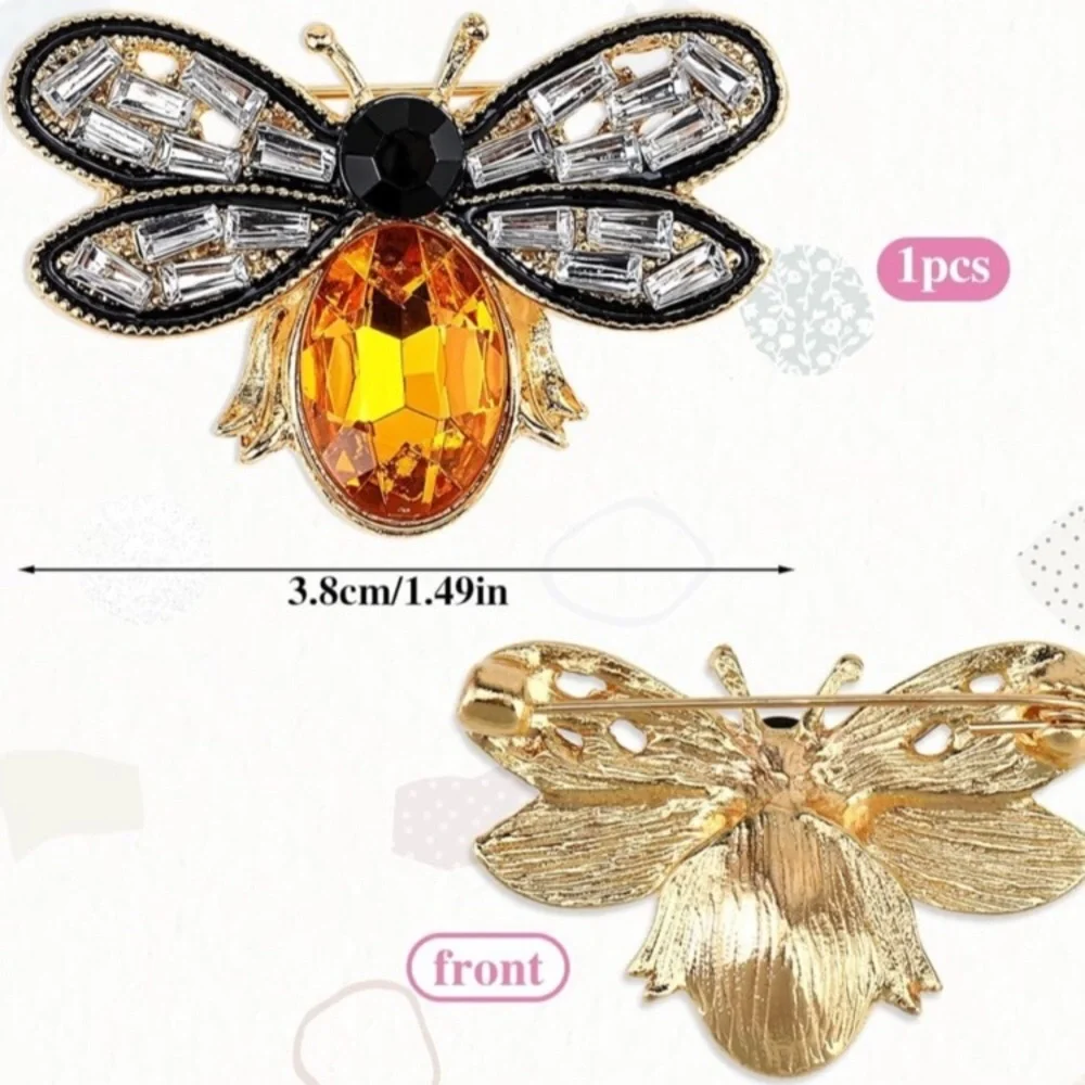Vintage 24l Gold Plated Honey Bee Crystal Brooch with Amber and Black Accents